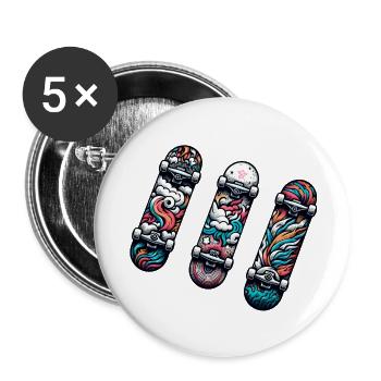 Three Skateboards, Fun Trio - Buttons small 1''/25 mm (5-pack) - white - Front