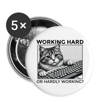 Humorvolle Tastatur-Katze: Arbeiten oder Faulenzen - Buttons klein 25 mm (5er Pack) - Weiß - Vorne