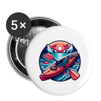 Kayaking Fun, Water Sports - Buttons small 1''/25 mm (5-pack) - white - Front