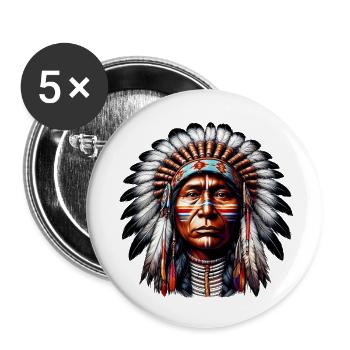 Amerikanischer Indianer Amerikaner - Buttons klein 25 mm (5er Pack) - Weiß - Vorne