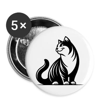 Purring cat with cute look - Buttons small 1''/25 mm (5-pack) - white - Front