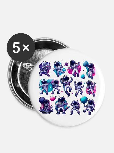 Astronaut und Planet - Buttons klein 25 mm (5er Pack) - Weiß