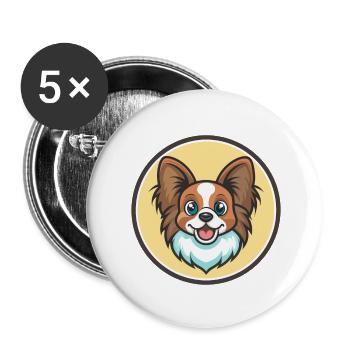Papillon Hunderasse Bunte Karikatur Kawaii Clipart - Buttons klein 25 mm (5er Pack) - Weiß - Vorne