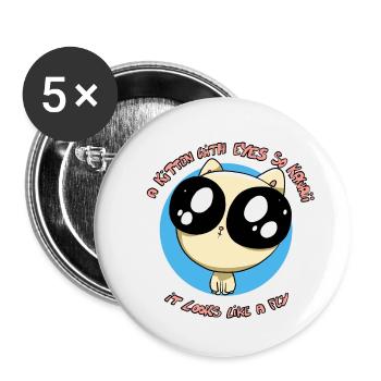 Kitten with very kawaii eyes - Buttons small 1''/25 mm (5-pack) - white - Front