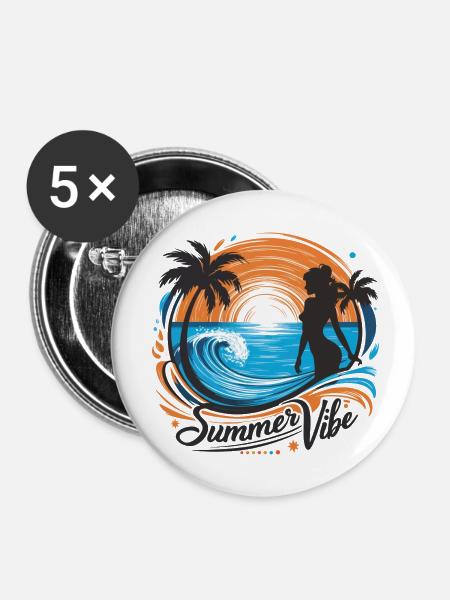 Sommerlicher Vibe-Stil - Buttons klein 25 mm (5er Pack) - Weiß