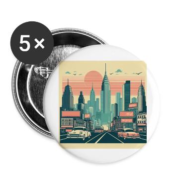 Rétro ville lever de soleil - Lot de 5 petits badges (25 mm) - blanc - Devant