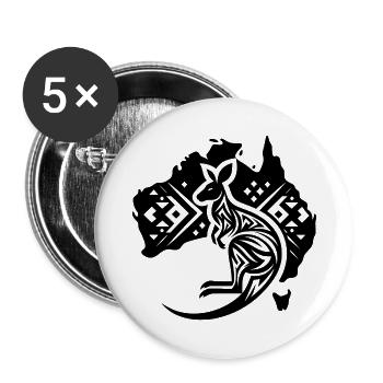 Känguru im Australischer Kontinent Tattoo Sytyle - Buttons klein 25 mm (5er Pack) - Weiß - Vorne