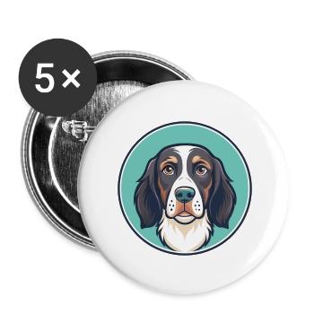 Frison Chien d’Arrêt Race Dessin Animé Kawaii Clipart - Lot de 5 petits badges (25 mm) - blanc - Devant