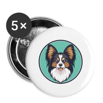 Papillon Hunderasse Bunte Karikatur Kawaii Clipart - Buttons klein 25 mm (5er Pack) - Weiß - Vorne