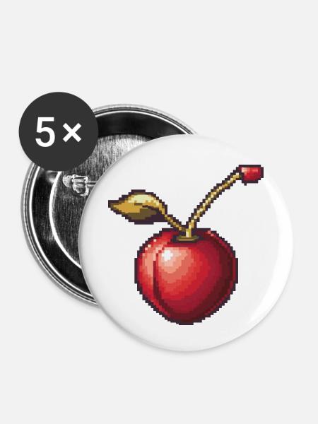 Kirsche Pixel Symbol - Buttons klein 25 mm (5er Pack) - Weiß