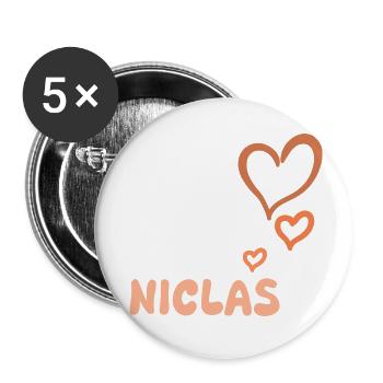 Prénom Niclas - Lot de 5 petits badges (25 mm) - blanc - Devant