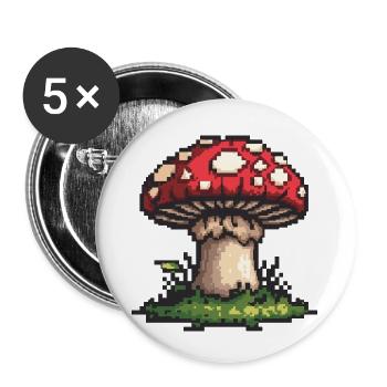 Icône de pixel champignon - Lot de 5 petits badges (25 mm) - blanc - Devant