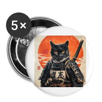 Cat Samurai Japan Ukiyo-E - Buttons small 1''/25 mm (5-pack) - white - Front