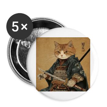 Cat Samurai Japan Ukiyo-E - Buttons small 1''/25 mm (5-pack) - white - Front