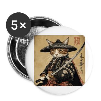 Cat Samurai Japan Ukiyo-E - Buttons small 1''/25 mm (5-pack) - white - Front