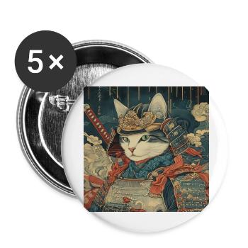 Cat Samurai Japan Ukiyo-E - Buttons small 1''/25 mm (5-pack) - white - Front