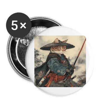 Cat Samurai Japan Ukiyo-E - Buttons small 1''/25 mm (5-pack) - white - Front