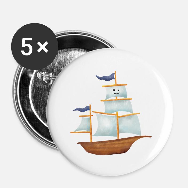 Sailing ship - Buttons small 1''/25 mm (5-pack) - white