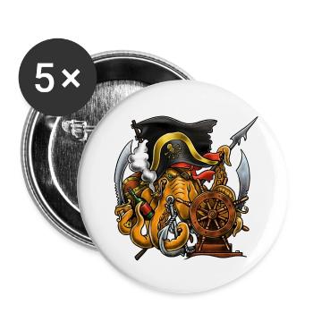 Funny octopus pirate at the ship's steering wheel. - Buttons small 1''/25 mm (5-pack) - white - Front