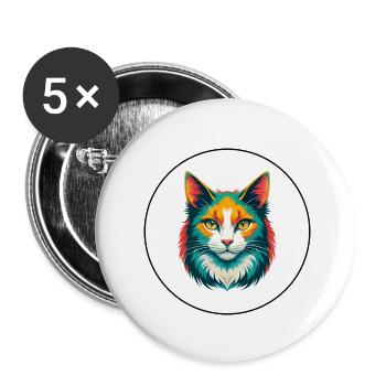 Angora turc Chat Race Dessin animé Kawaii Animal Animal Pet - Lot de 5 petits badges (25 mm) - blanc - Devant