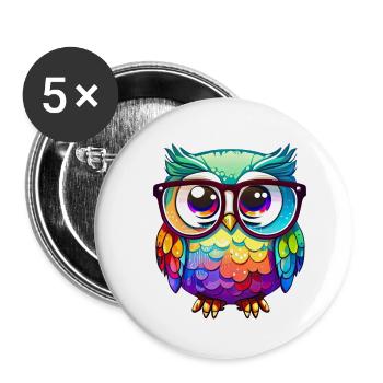 Niedliche Eule Kawaii Maskottchen - Buttons klein 25 mm (5er Pack) - Weiß - Vorne