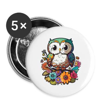 Niedliche Eule Kawaii Maskottchen - Buttons klein 25 mm (5er Pack) - Weiß - Vorne