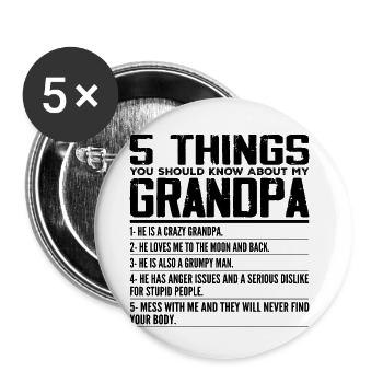 5 Things You Should Know About My Grandpa - Lot de 5 petits badges (25 mm) - blanc - Devant