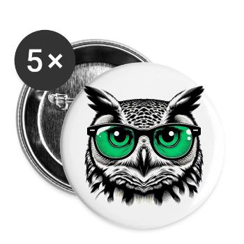 Owl with Glasses - Buttons small 1''/25 mm (5-pack) - white - Front
