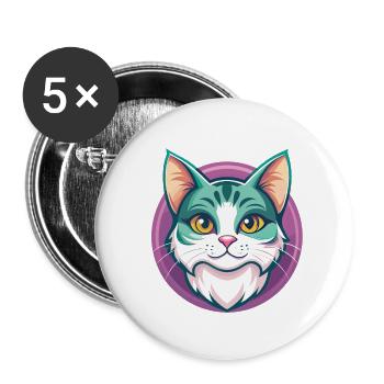 American Wirehair Cat Breed Cartoon Kawaii Animal - Buttons small 1''/25 mm (5-pack) - white - Front
