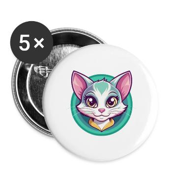 Bambino Chat Race Dessin Animé Kawaii Animal Pet - Lot de 5 petits badges (25 mm) - blanc - Devant