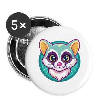 American Ringtail Cat Breed Cartoon Kawaii Animal - Buttons small 1''/25 mm (5-pack) - white - Front