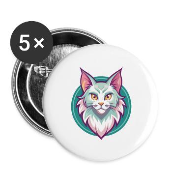 Angora turc Chat Race Dessin animé Kawaii Animal Animal Pet - Lot de 5 petits badges (25 mm) - blanc - Devant
