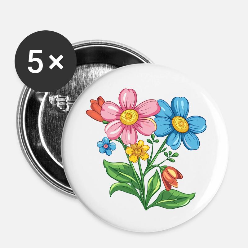 Fleurs - Lot de 5 petits badges (25 mm) - blanc