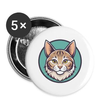 American Bobtail Cat Breed Cartoon Kawaii Animal - Buttons small 1''/25 mm (5-pack) - white - Front