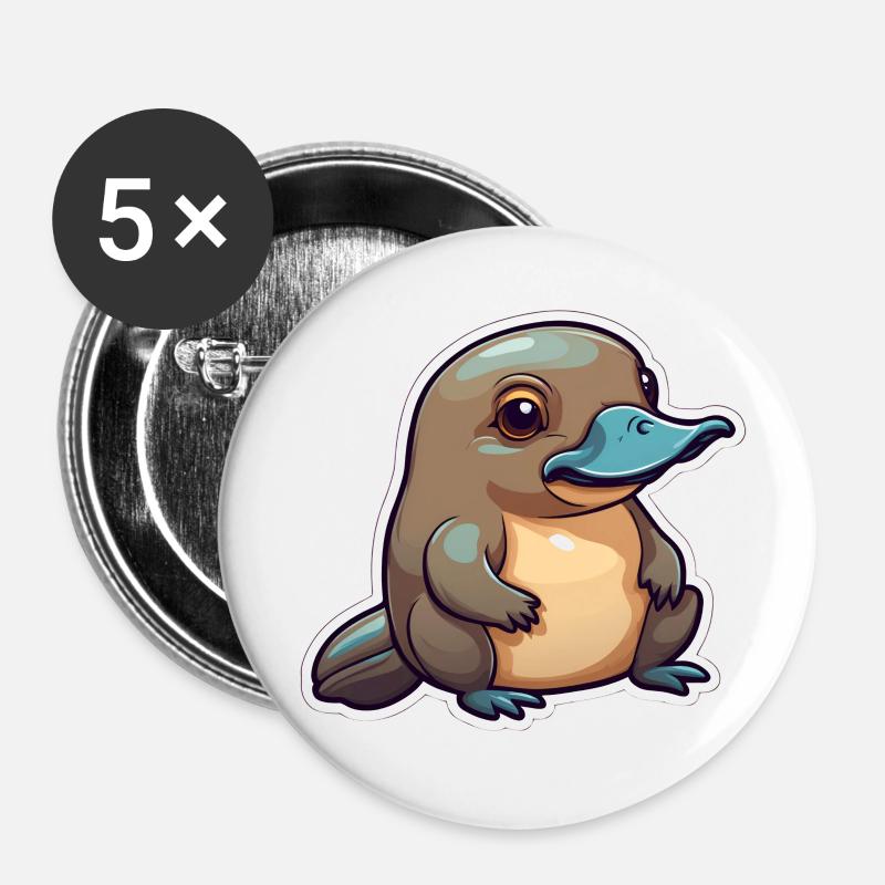 Autocollants Ornithorynque - Lot de 5 petits badges (25 mm) - blanc