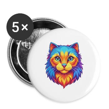 American Curl Cat Breed Cartoon Kawaii Animal Pet - Buttons small 1''/25 mm (5-pack) - white - Front