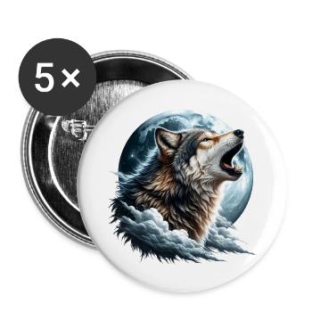 Wolf heult den Vollmond an - Buttons klein 25 mm (5er Pack) - Weiß - Vorne