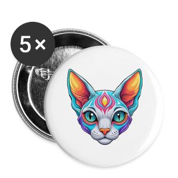Devon Rex Katzenrasse Cartoon Kawaii Tier Haustier - Buttons klein 25 mm (5er Pack) - Weiß - Vorne