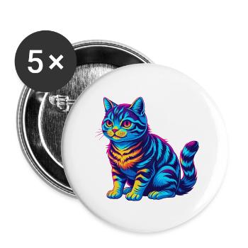 American Shorthair Cat Breed Cartoon Kawaii Animal - Buttons small 1''/25 mm (5-pack) - white - Front