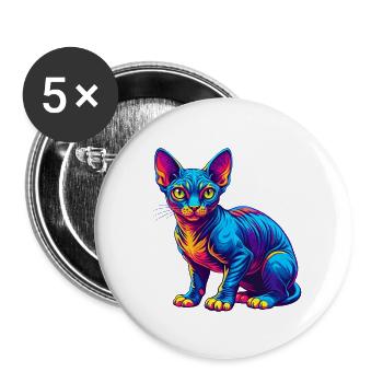 Devon Rex Katzenrasse Cartoon Kawaii Tier Haustier - Buttons klein 25 mm (5er Pack) - Weiß - Vorne