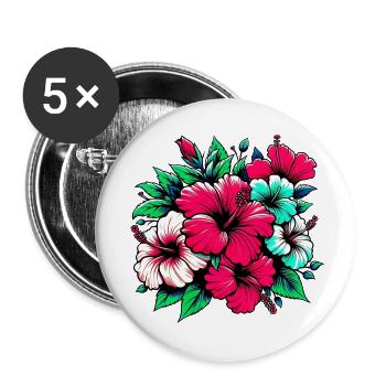 Hibiskusblüten - Buttons klein 25 mm (5er Pack) - Weiß - Vorne