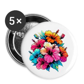 Hibiskusblüten - Buttons klein 25 mm (5er Pack) - Weiß - Vorne