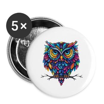 Niedliche Eule Kawaii Maskottchen - Buttons klein 25 mm (5er Pack) - Weiß - Vorne