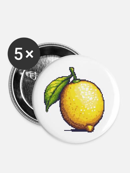 Zitrone Pixel Symbol - Buttons klein 25 mm (5er Pack) - Weiß