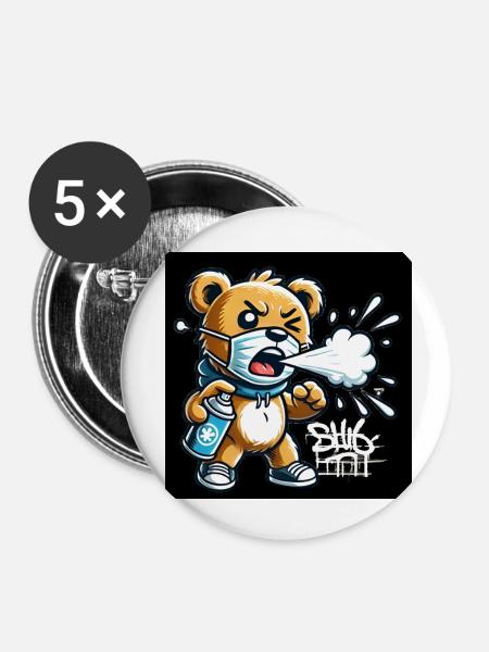 Niesender Teddybär - Buttons klein 25 mm (5er Pack) - Weiß