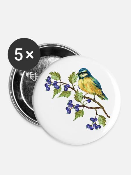 Bunter Vogel - Buttons klein 25 mm (5er Pack) - Weiß