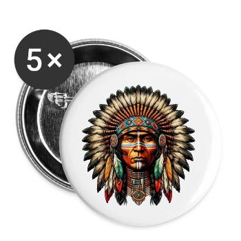 Amerikanisch, Indianer, Amerikaner - Buttons klein 25 mm (5er Pack) - Weiß - Vorne