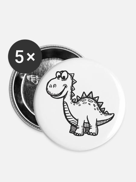 Dino Dinosaurier - Buttons klein 25 mm (5er Pack) - Weiß