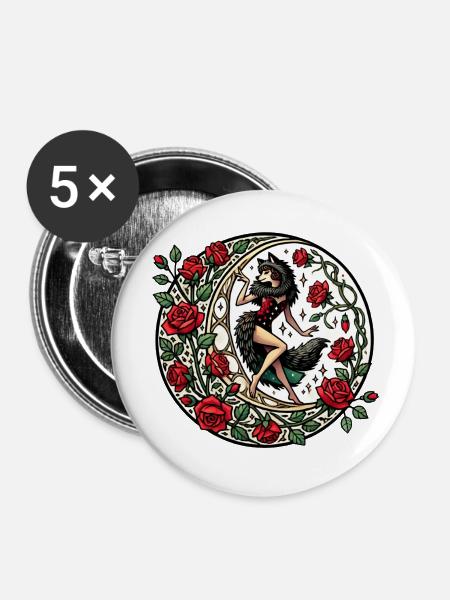 Wolf Pinup - Buttons klein 25 mm (5er Pack) - Weiß