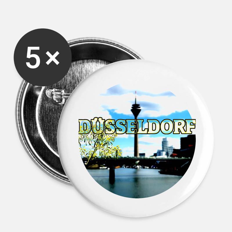 Düsseldorf rond moderne coloré contraste mai - Lot de 5 petits badges (25 mm) - blanc